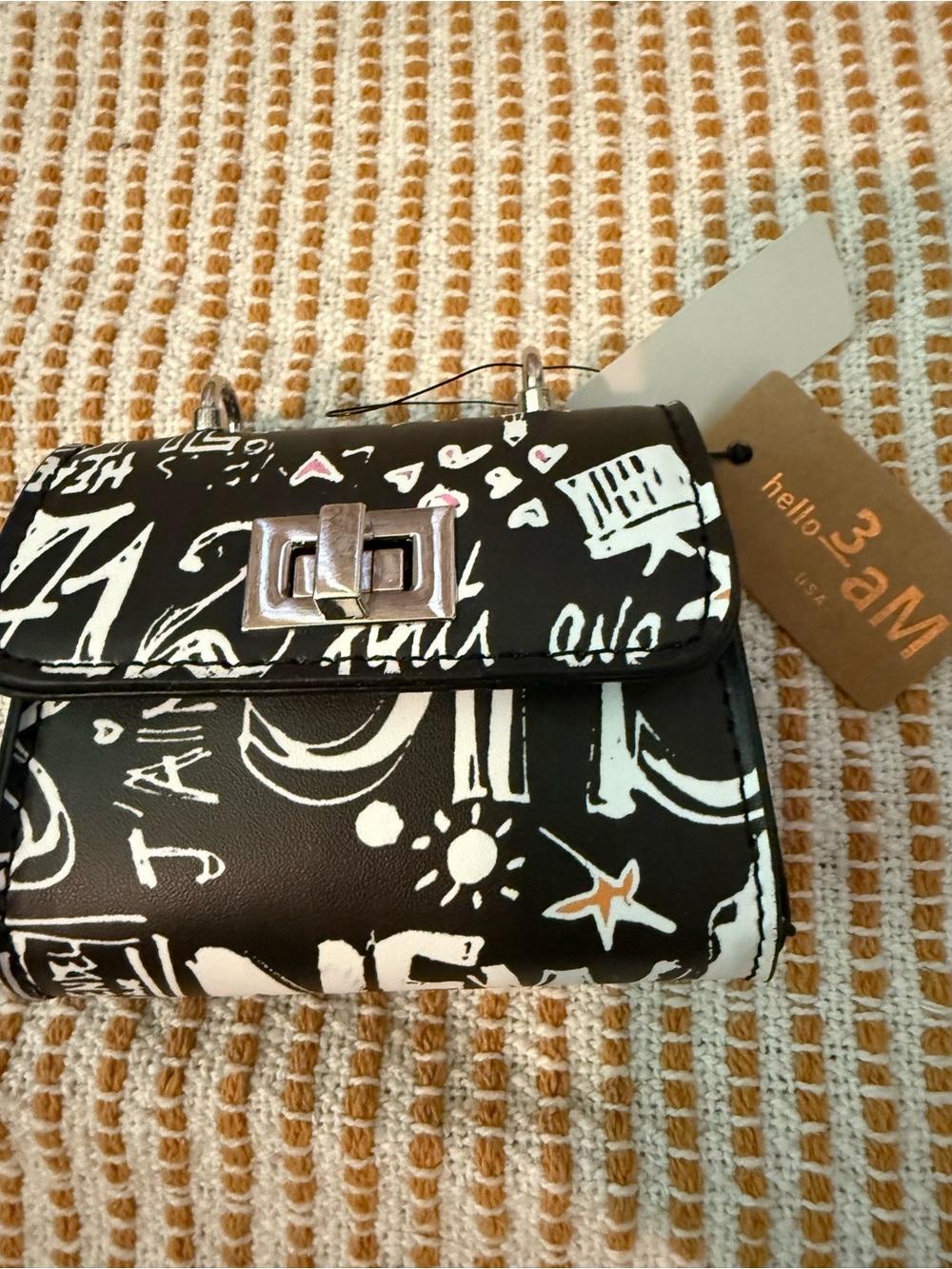 Hello 3am Black & White Graffiti Crossbody Bag